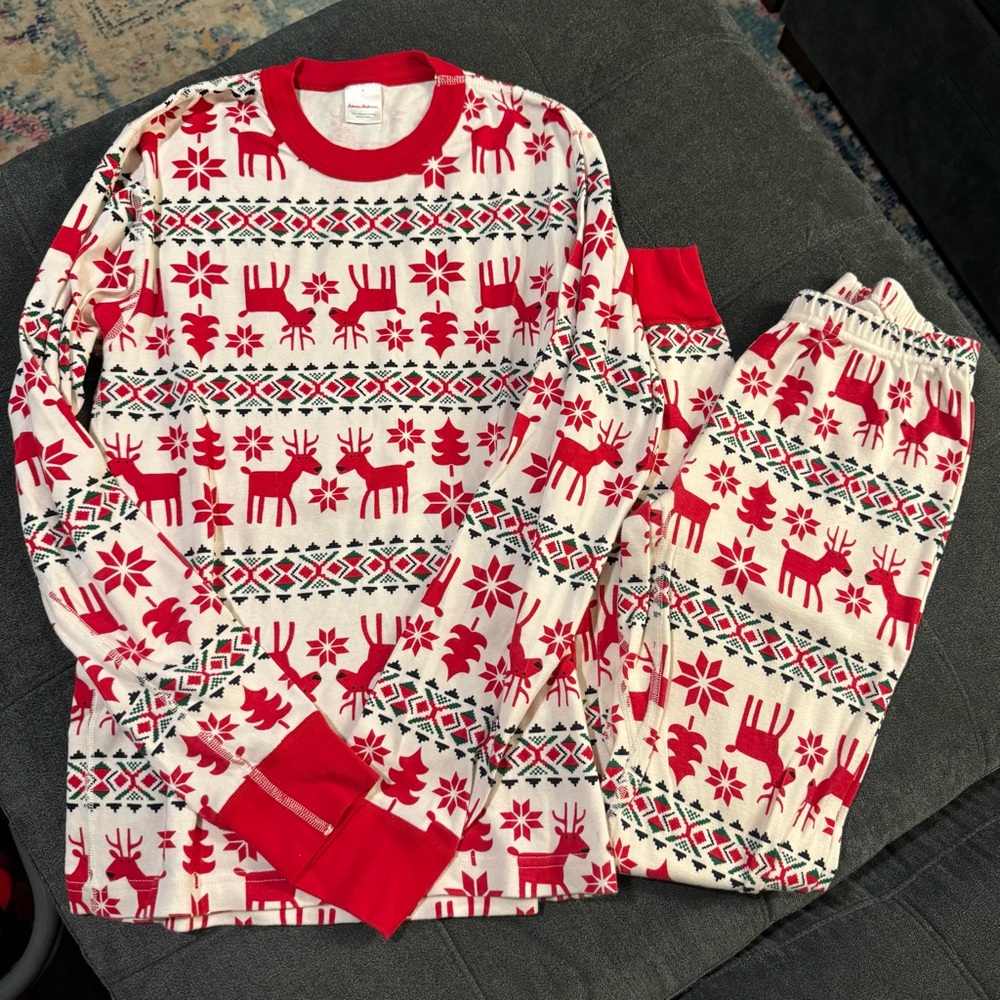 Hanna Andersson Adult Small Pajama Set Organic Cotton Deer Reindeer Fair Isle